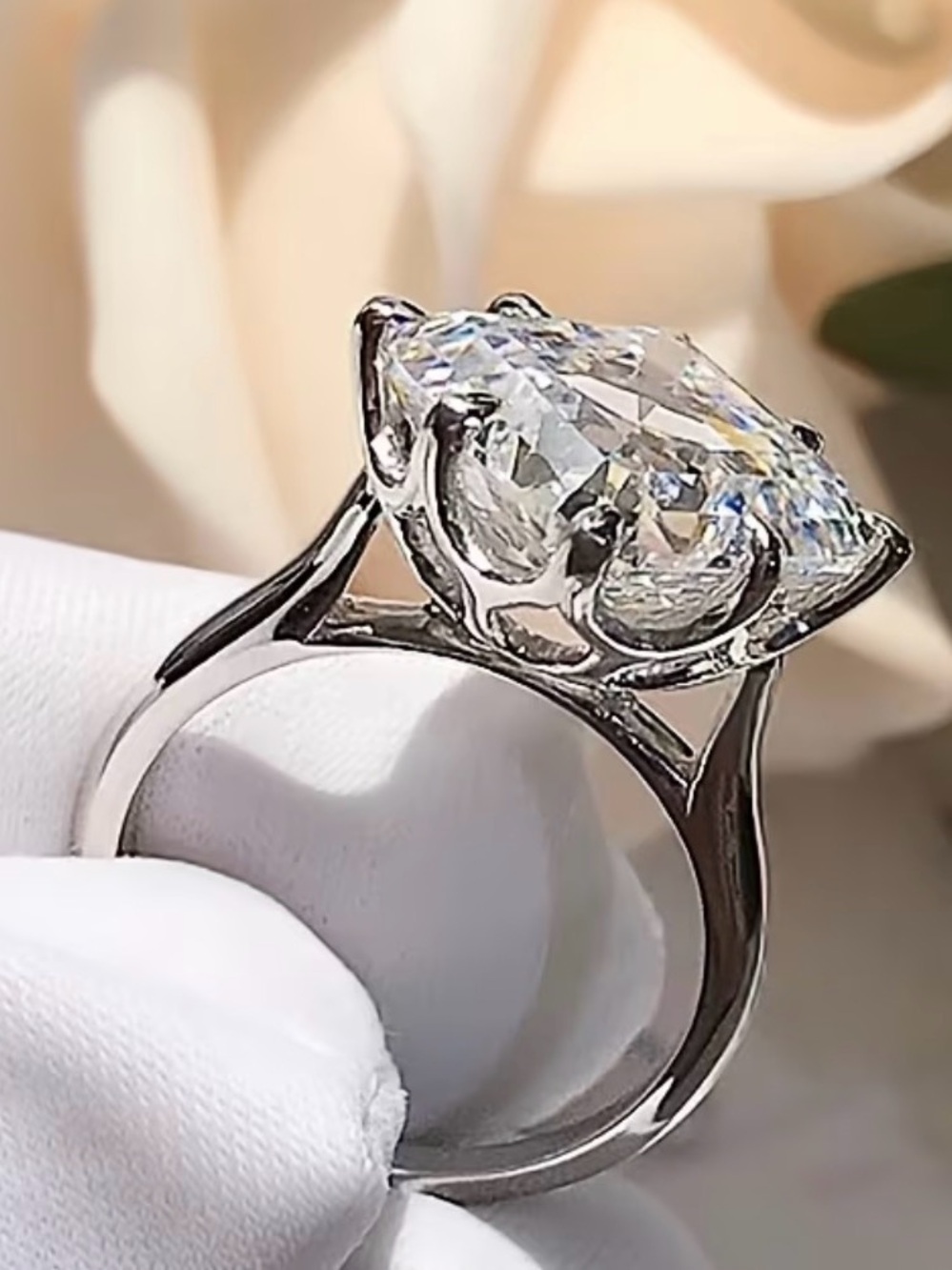 Classic White Crystal Solitaire Ring in Silver